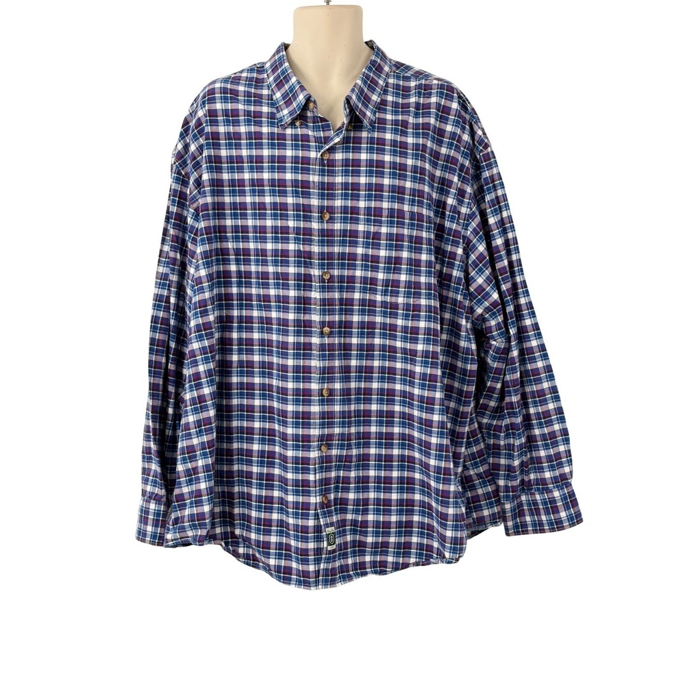 IZOD Heritage Tartan Plaid Mens Long Sleeve Button Down Shirt Blue Red White 4XG